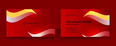 Modern İş Kartı - Yaratıcı ve Temiz İş Kartı Şablonu. Lüks kartvizit tasarım şablonu. Soyut altın dalgalı çizgileri parlak, koyu renkli arka plan. Vektör illüstrasyonu