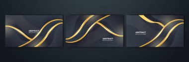 Set of abstract black and gold shapes background