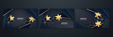 Set of abstract black and gold shapes background