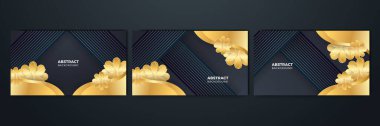 Set of abstract black and gold shapes background
