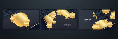 Set of abstract black and gold shapes background