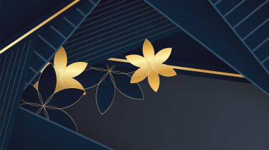 Luxury premium black and gold abstract design background with flowers