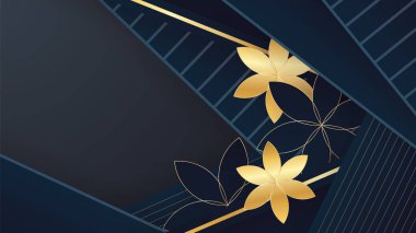 Luxury premium black and gold abstract design background with flowers