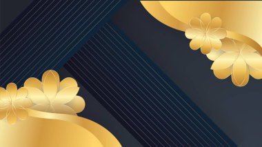 Luxury premium black and gold abstract design background with flowers