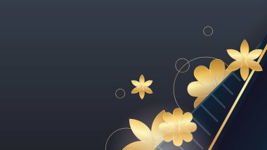 Luxury premium black and gold abstract design background with flowers