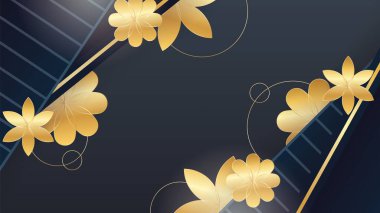 Luxury premium black and gold abstract design background with flowers