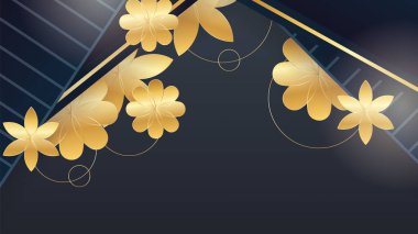 Luxury premium black and gold abstract design background with flowers