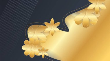 Luxury premium black and gold abstract design background with flowers