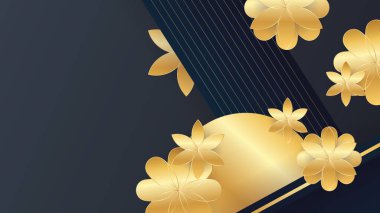 Luxury premium black and gold abstract design background with flowers