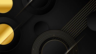 Abstract luxury black and gold background with circles and waves