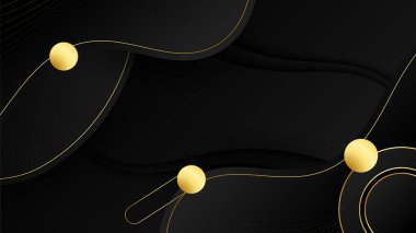 Abstract luxury black and gold background with circles and waves