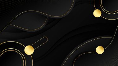 Abstract luxury black and gold background with circles and waves