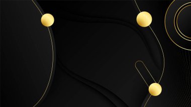 Abstract luxury black and gold background with circles and waves