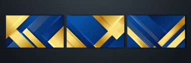 Set of abstract luxury dark blue background with golden lines