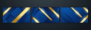 Set of abstract luxury dark blue background with golden lines