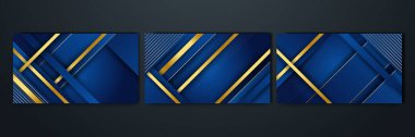 Set of abstract luxury dark blue background with golden lines