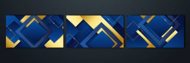 Set of abstract luxury dark blue background with golden lines