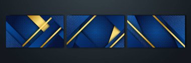 Set of abstract luxury dark blue background with golden lines