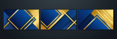 Set of abstract luxury dark blue background with golden lines