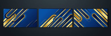Set of abstract luxury dark blue background with golden lines