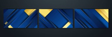 Set of abstract luxury dark blue background with golden lines