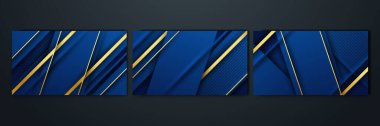 Set of abstract luxury dark blue background with golden lines