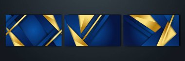 Set of abstract luxury dark blue background with golden lines