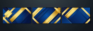 Set of abstract luxury dark blue background with golden lines
