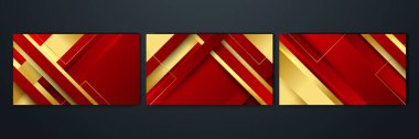 Set of elegant luxury red and gold abstract design background