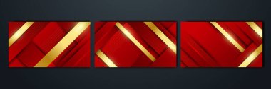 Set of elegant luxury red and gold abstract design background