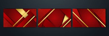 Set of elegant luxury red and gold abstract design background