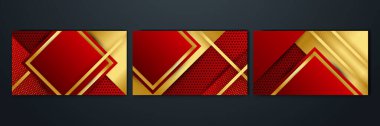 Set of elegant luxury red and gold abstract design background
