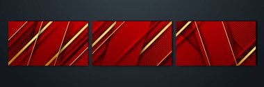 Set of elegant luxury red and gold abstract design background