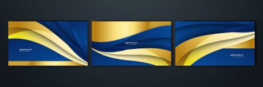 Abstract luxury dark blue background with golden lines