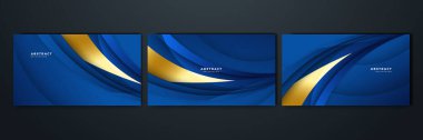 Abstract luxury dark blue background with golden lines