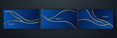 Abstract luxury dark blue background with golden lines