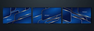 Abstract luxury dark blue background with golden lines