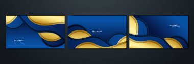 Abstract luxury dark blue background with golden lines