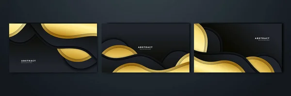 Set Elegant Luxury Black Gold Abstract Design Background — Stok Vektör