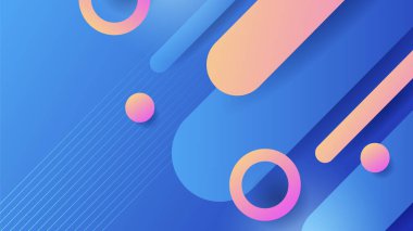 Abstract blue background with neon gradient of pink and orange yellow. Abstract geometric shapes. Vector illustration