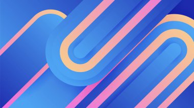 Abstract blue background with neon gradient of pink and orange yellow. Abstract geometric shapes. Vector illustration