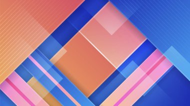 Abstract blue background with neon gradient of pink and orange yellow. Abstract geometric shapes. Vector illustration