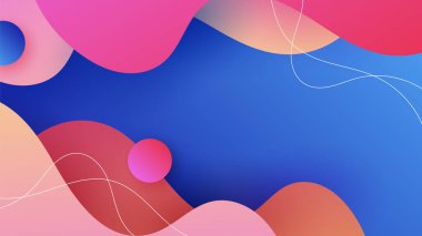 Modern abstract neon gradient blue colorful waves for design background. Blue background with orange yellow pink red gradient geometric shapes. Vector illustration