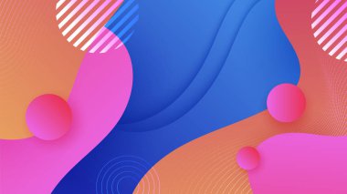 Modern abstract neon gradient blue colorful waves for design background. Blue background with orange yellow pink red gradient geometric shapes. Vector illustration