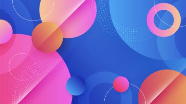 Modern abstract neon gradient blue colorful circles for design background. Blue background with orange yellow pink red gradient geometric shapes. Vector illustration