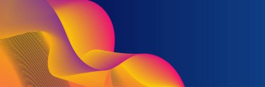 Abstract blue orange yellow wave flowing banner background design. Vector illustration. Flowing particles wave, dynamic motion stream digital technology curve lines.