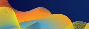 Abstract blue green orange wave flowing banner background design. Vector illustration. Flowing particles wave, dynamic motion stream digital technology curve lines.