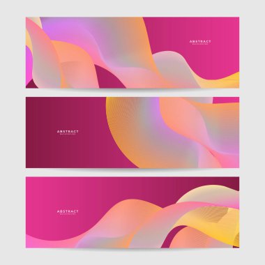 Set of abstract wave curve lines banner background design. Vector illustration. Modern template abstract design flowing particles wave, dynamic motion curve lines.