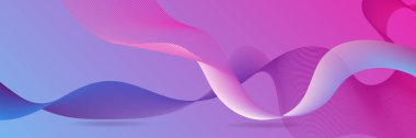 Abstract blue pink purple wave flowing banner background design. Vector illustration. Flowing particles wave, dynamic motion stream digital technology curve lines.