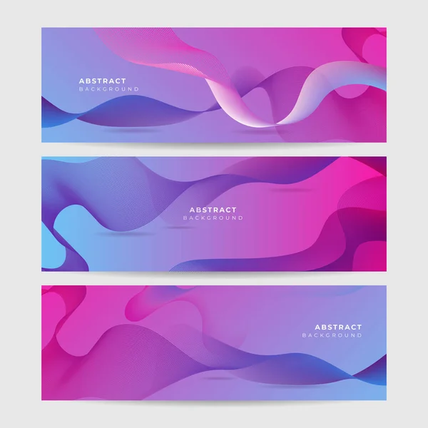Set Abstract Blue Pink Purple Wave Flowing Banner Background Design — Image vectorielle